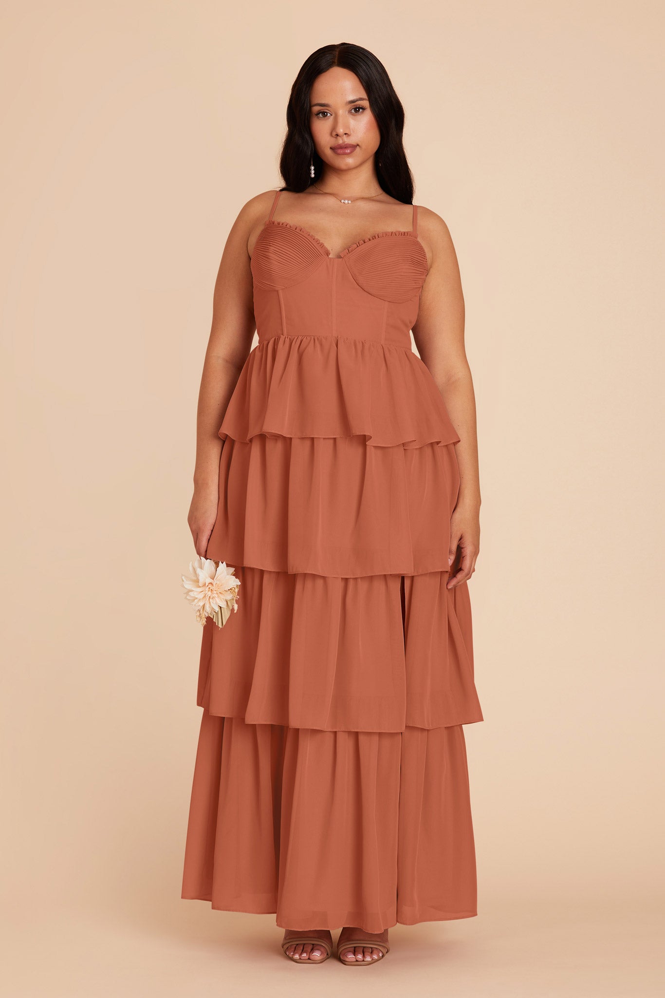Terracotta Lola Chiffon Midi Dress in Wild Rose
