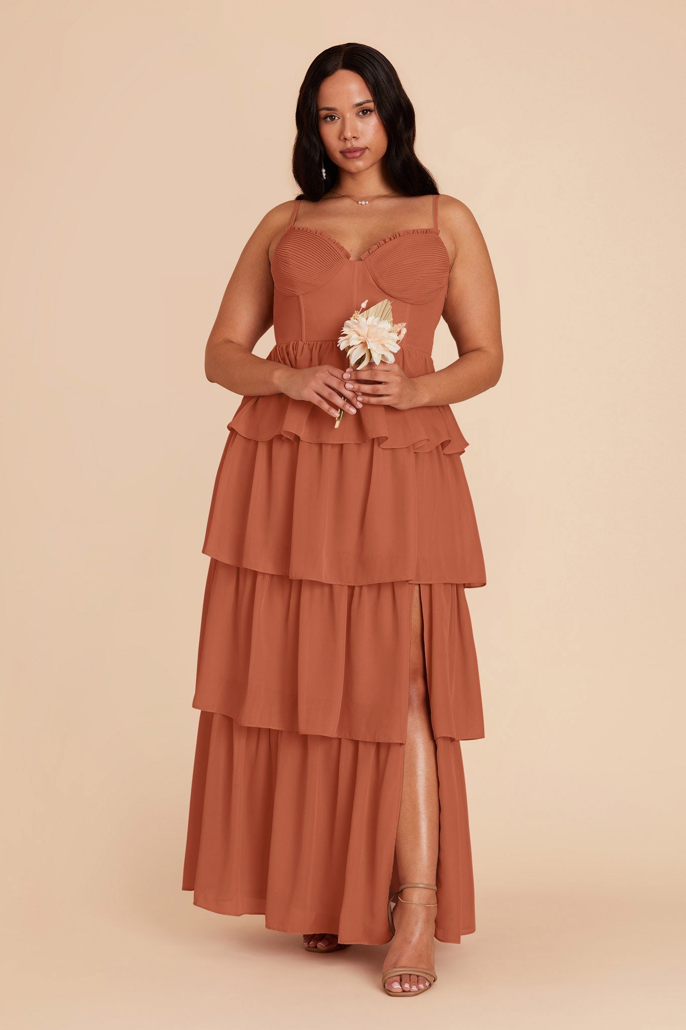 Terracotta Lola Chiffon Midi Dress in Wild Rose