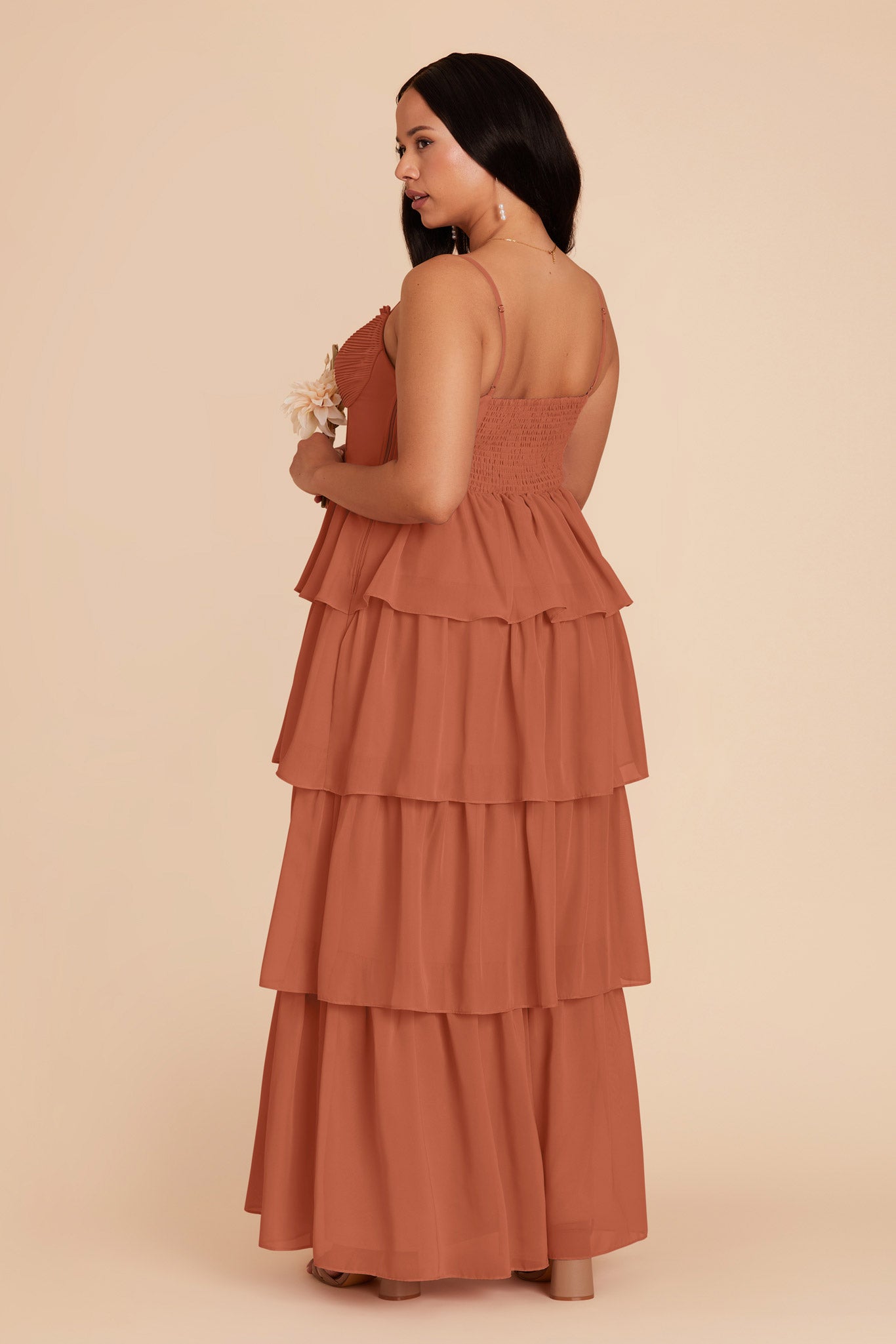 Terracotta Lola Chiffon Midi Dress in Wild Rose
