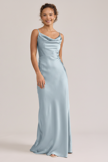 Tess Satin Midi Dress in Sky Blue