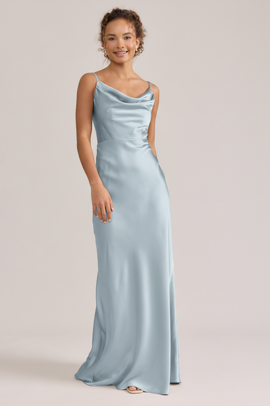 Tess Satin Midi Dress in Sky Blue