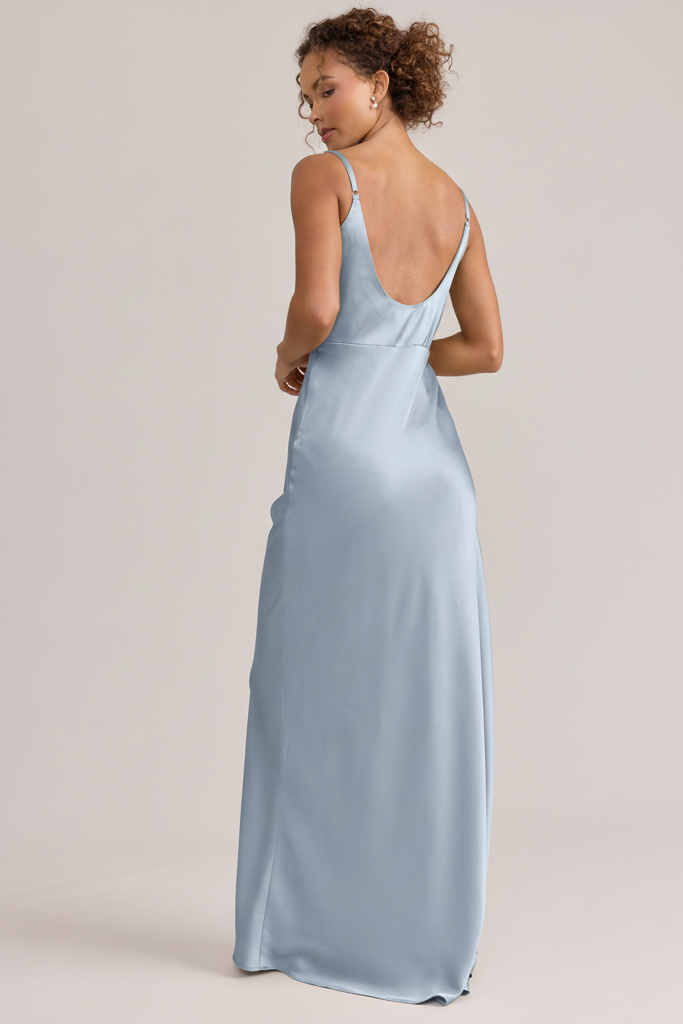 Tess Satin Midi Dress in Sky Blue