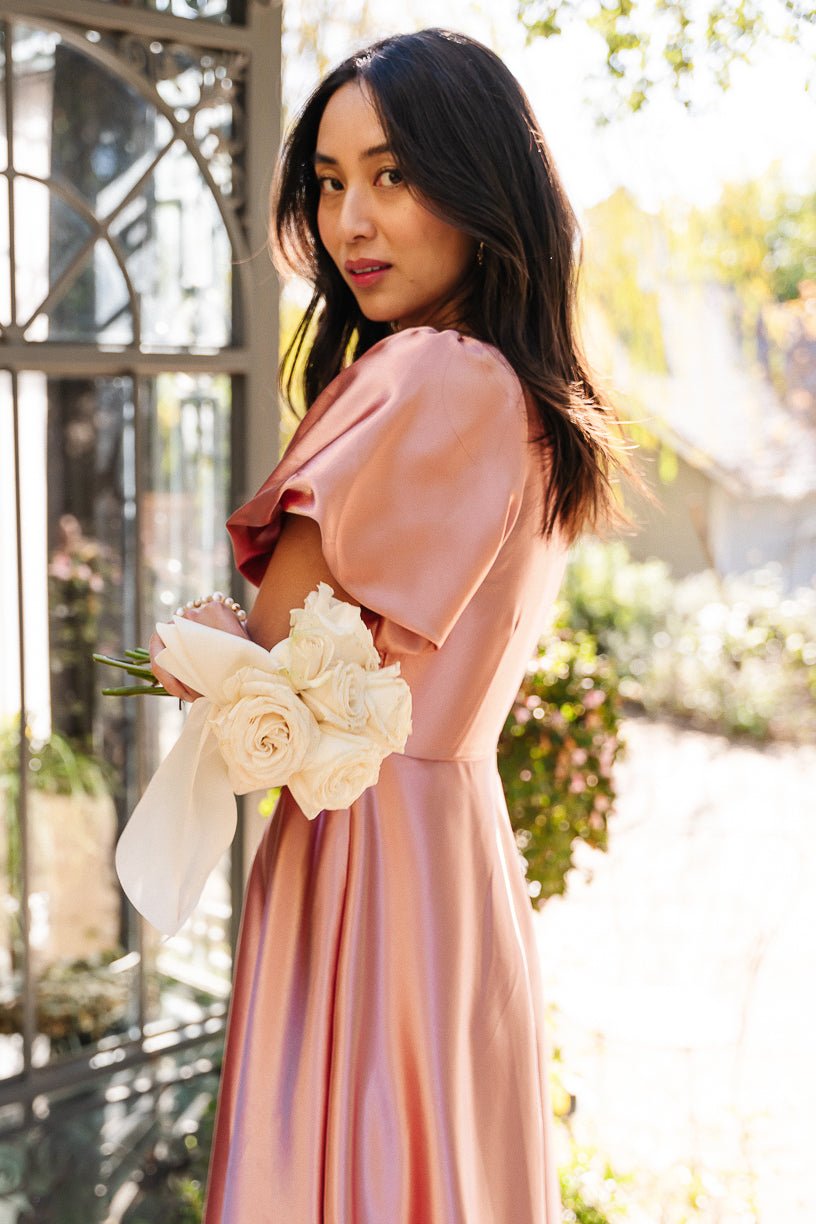 Apricot Crush Tessie Silk Slip Dress in Blush