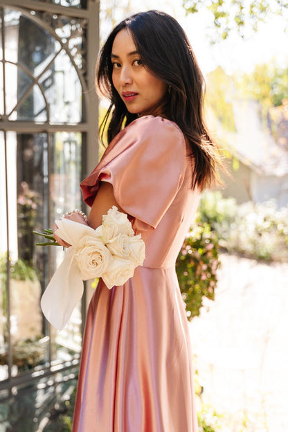 Apricot Crush Tessie Silk Slip Dress in Blush