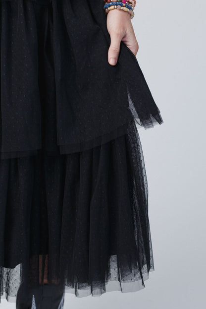 Black Arabella Tiered Tulle Dress in Mauve