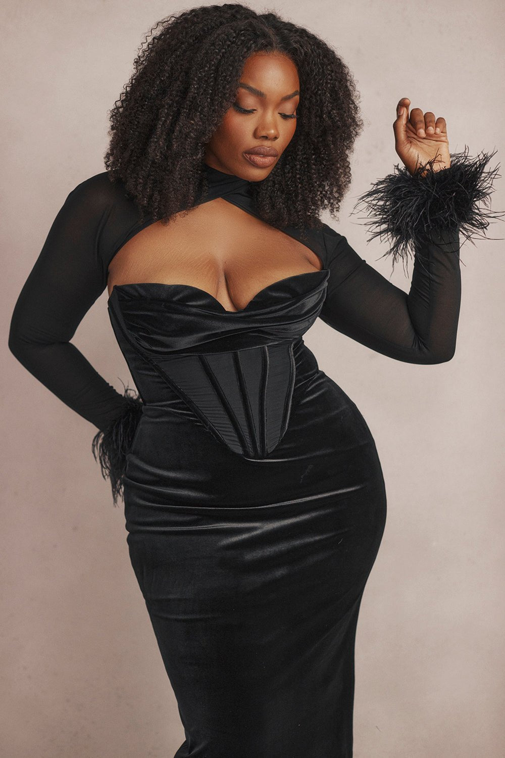 TIAZA BLACK VELVET MAXI DRESS