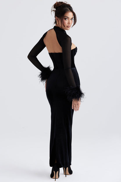 TIAZA BLACK VELVET MAXI DRESS