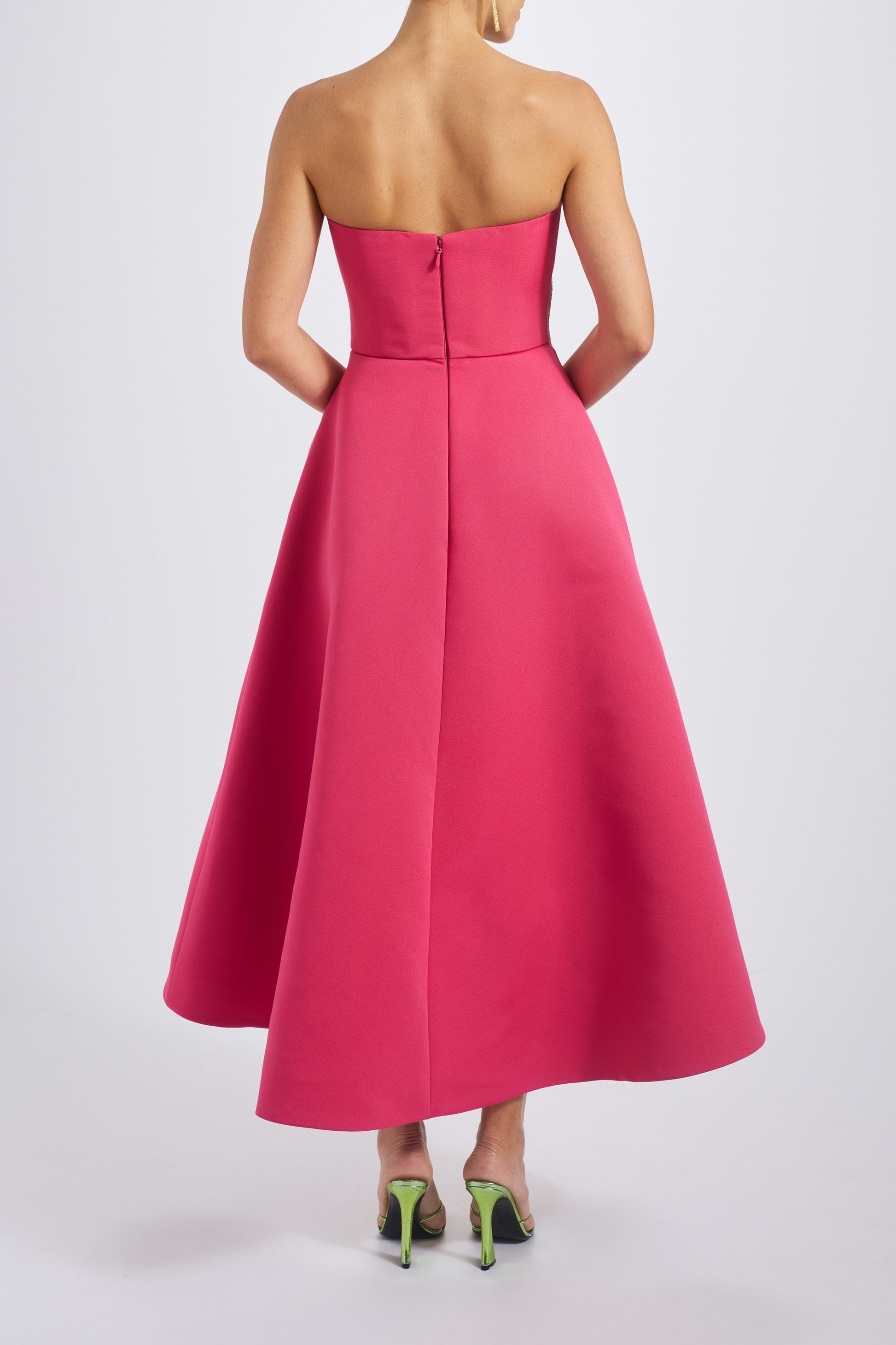 Cerise Amsale Sequin Appliqué Midi Dress in Cerise