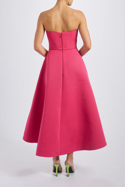 Cerise Amsale Sequin Appliqué Midi Dress in Cerise
