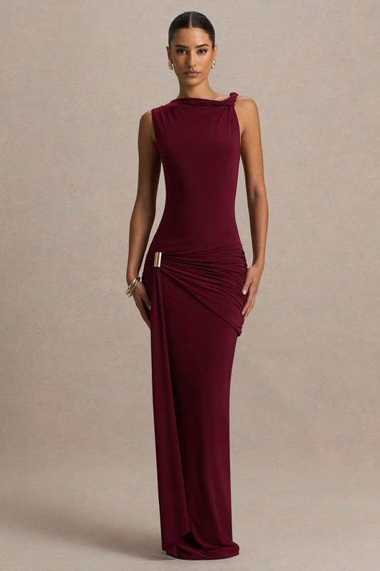 Sleeve Valentina Burgundy High-Neck Maxi Dress