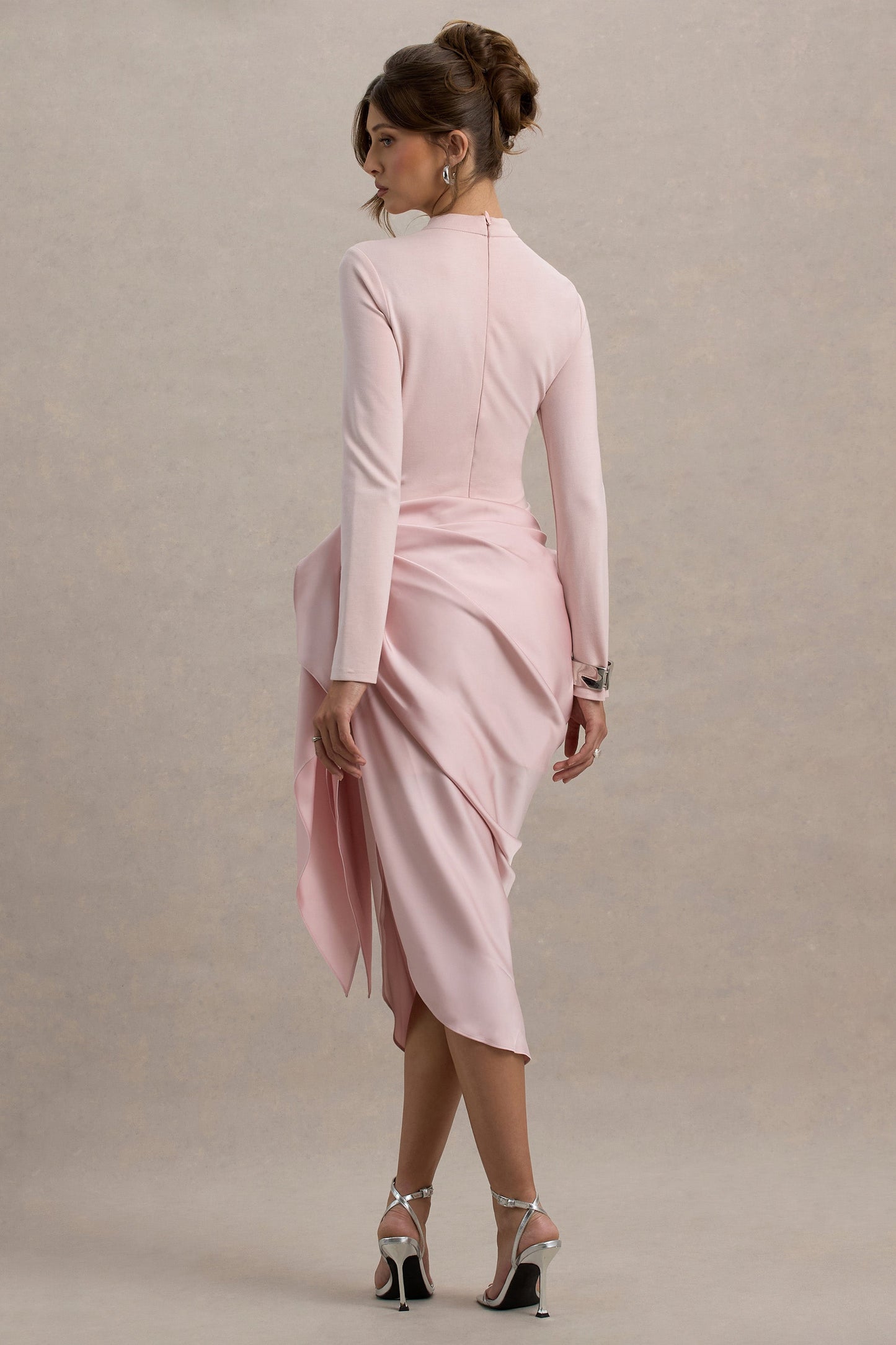 Sleeve Midi Dress With Satin Wrap Skirt Raffie Satin Wrap Midi Dress