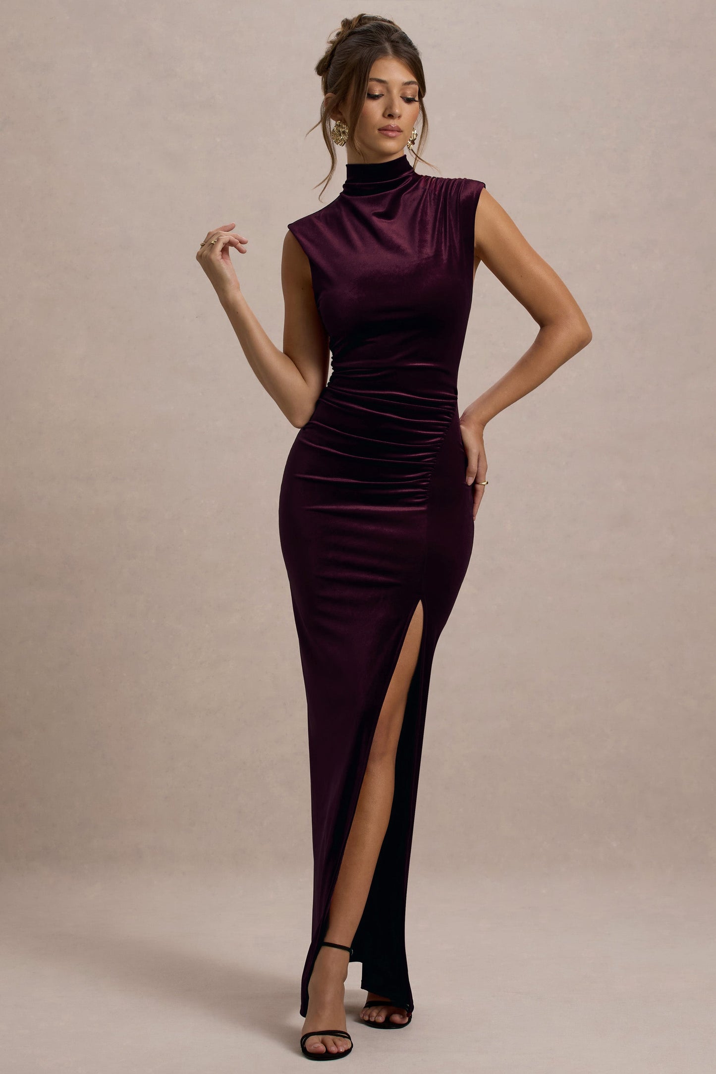 Neck Split Maxi Dress Abilene Port Velvet High-Neck Maxi Dress