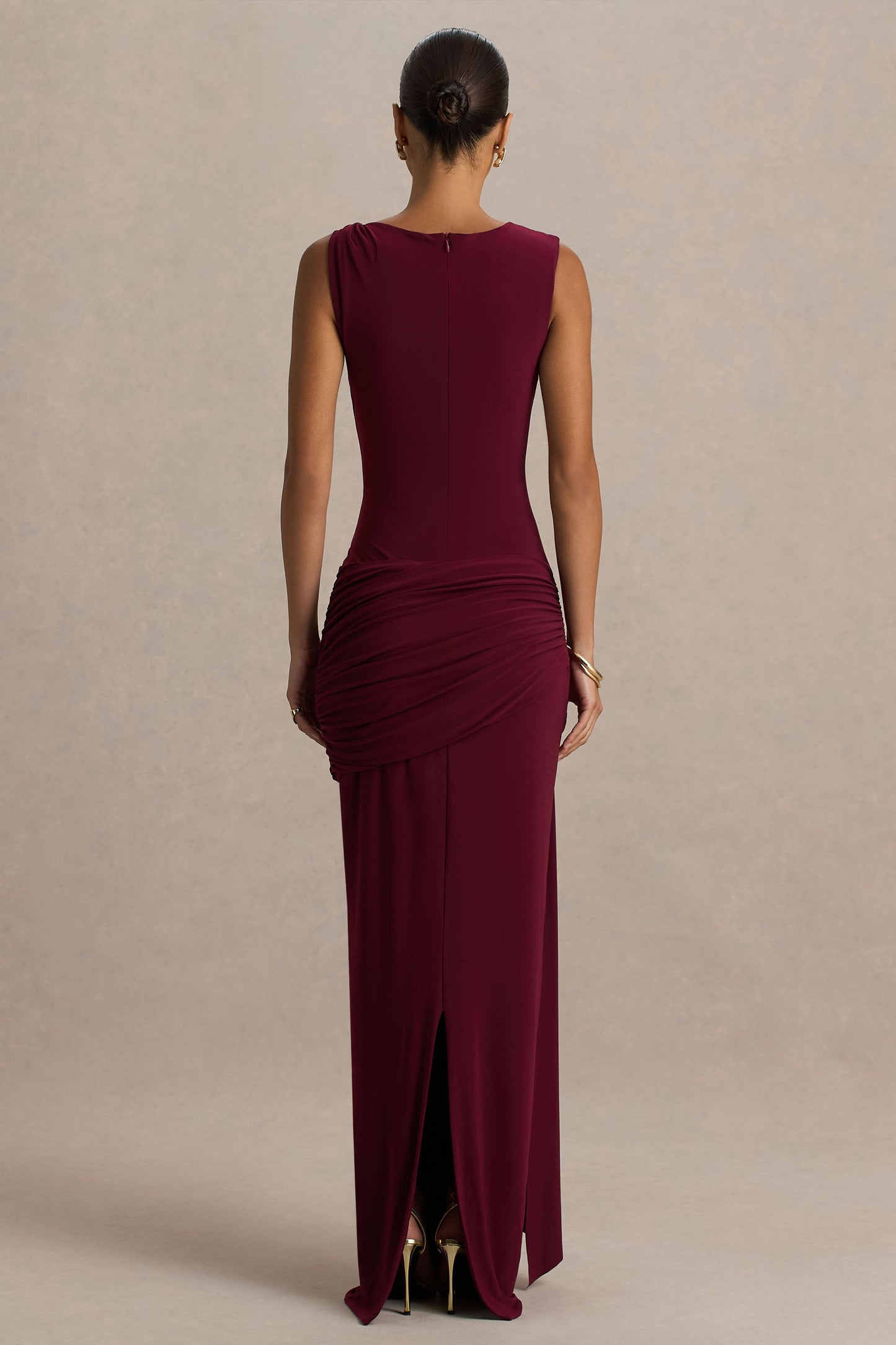 Sleeve Valentina Burgundy High-Neck Maxi Dress