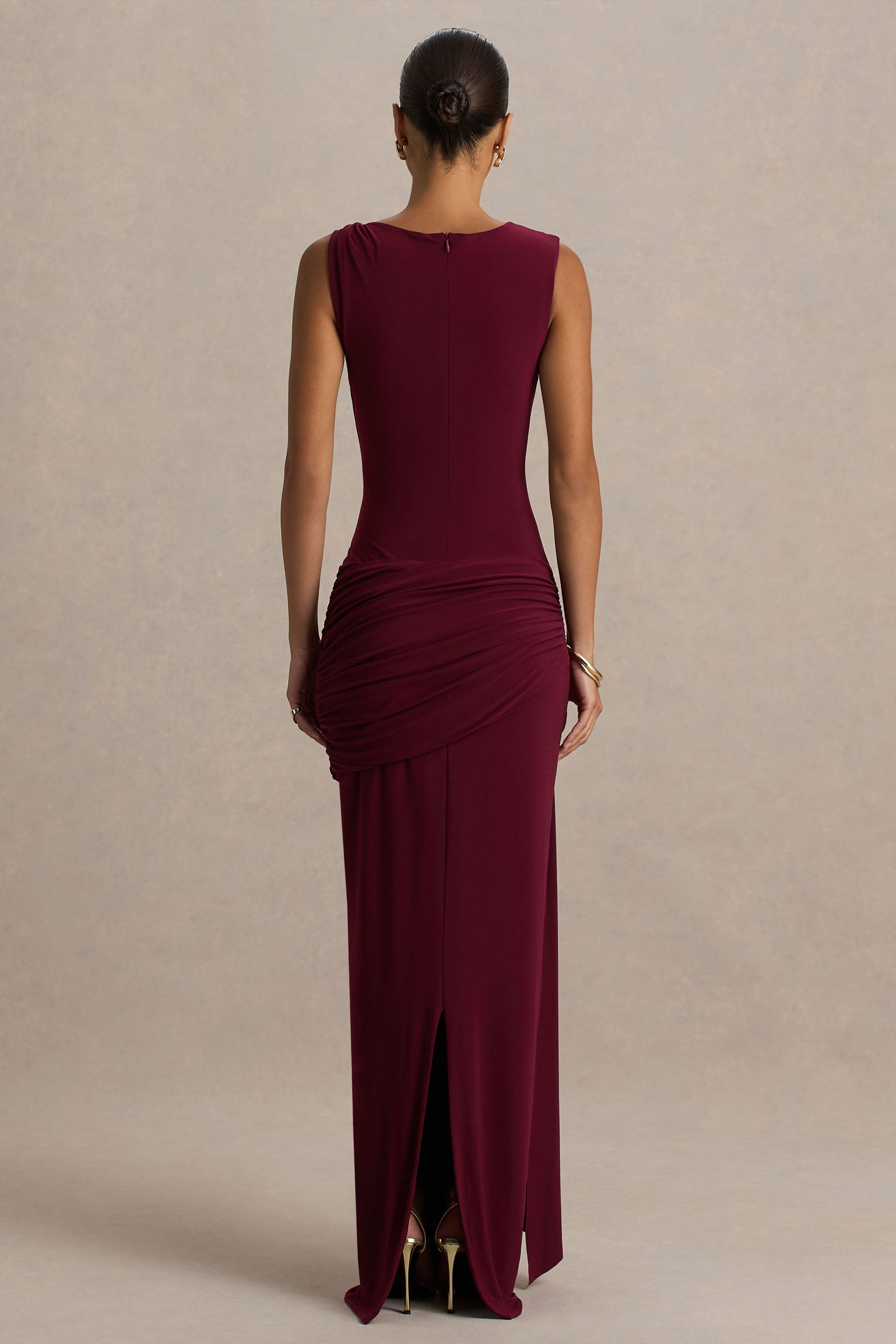 Sleeve Valentina Burgundy High-Neck Maxi Dress