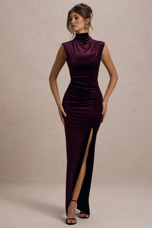 Neck Split Maxi Dress Abilene Port Velvet High-Neck Maxi Dress