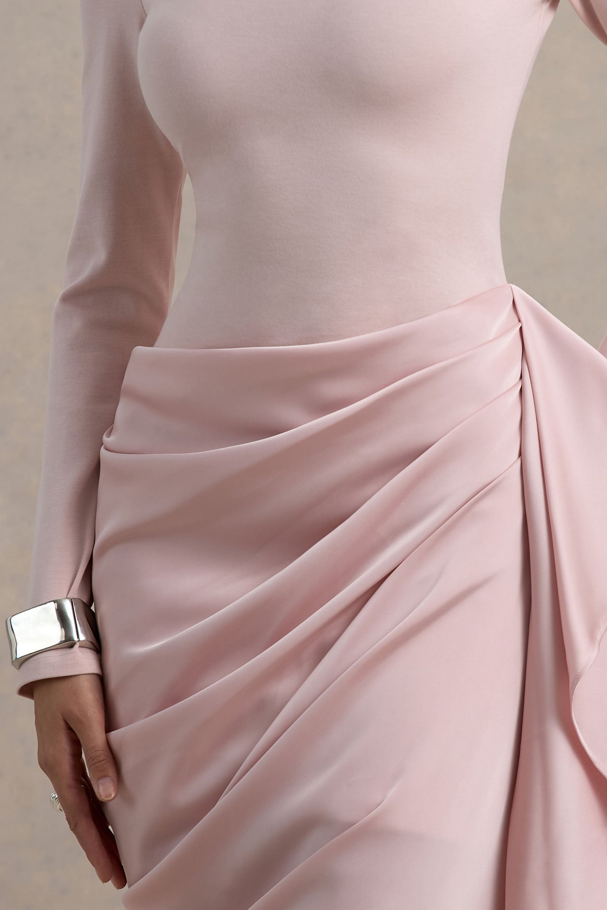 Sleeve Midi Dress With Satin Wrap Skirt Raffie Satin Wrap Midi Dress