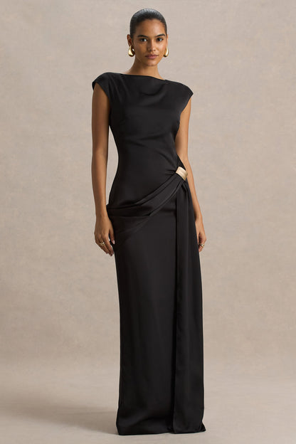 Neck Maxi Dress With Embellished Detail And Sash Influence Black Satin Maxi Dress