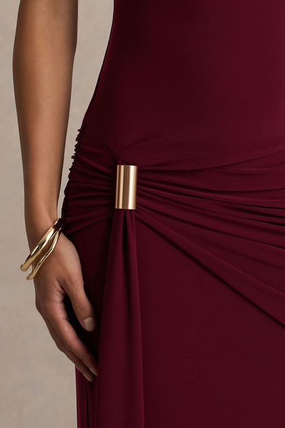 Sleeve Valentina Burgundy High-Neck Maxi Dress