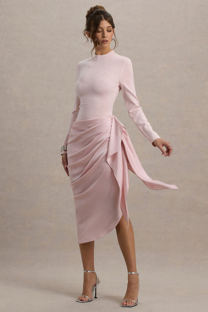Sleeve Midi Dress With Satin Wrap Skirt Raffie Satin Wrap Midi Dress