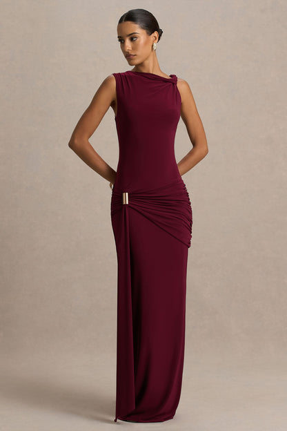 Sleeve Valentina Burgundy High-Neck Maxi Dress