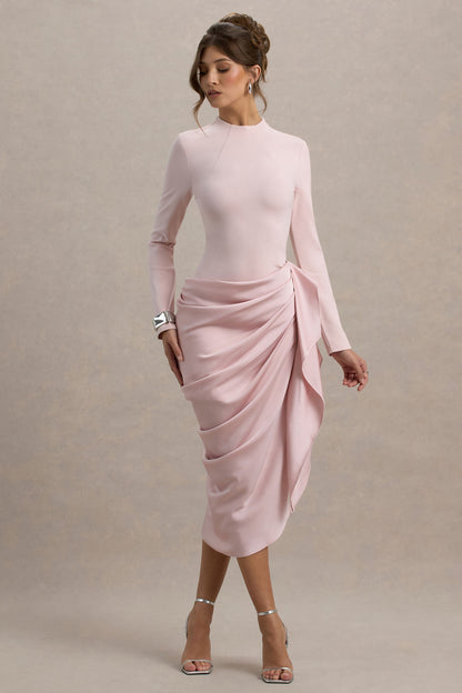 Sleeve Midi Dress With Satin Wrap Skirt Raffie Satin Wrap Midi Dress