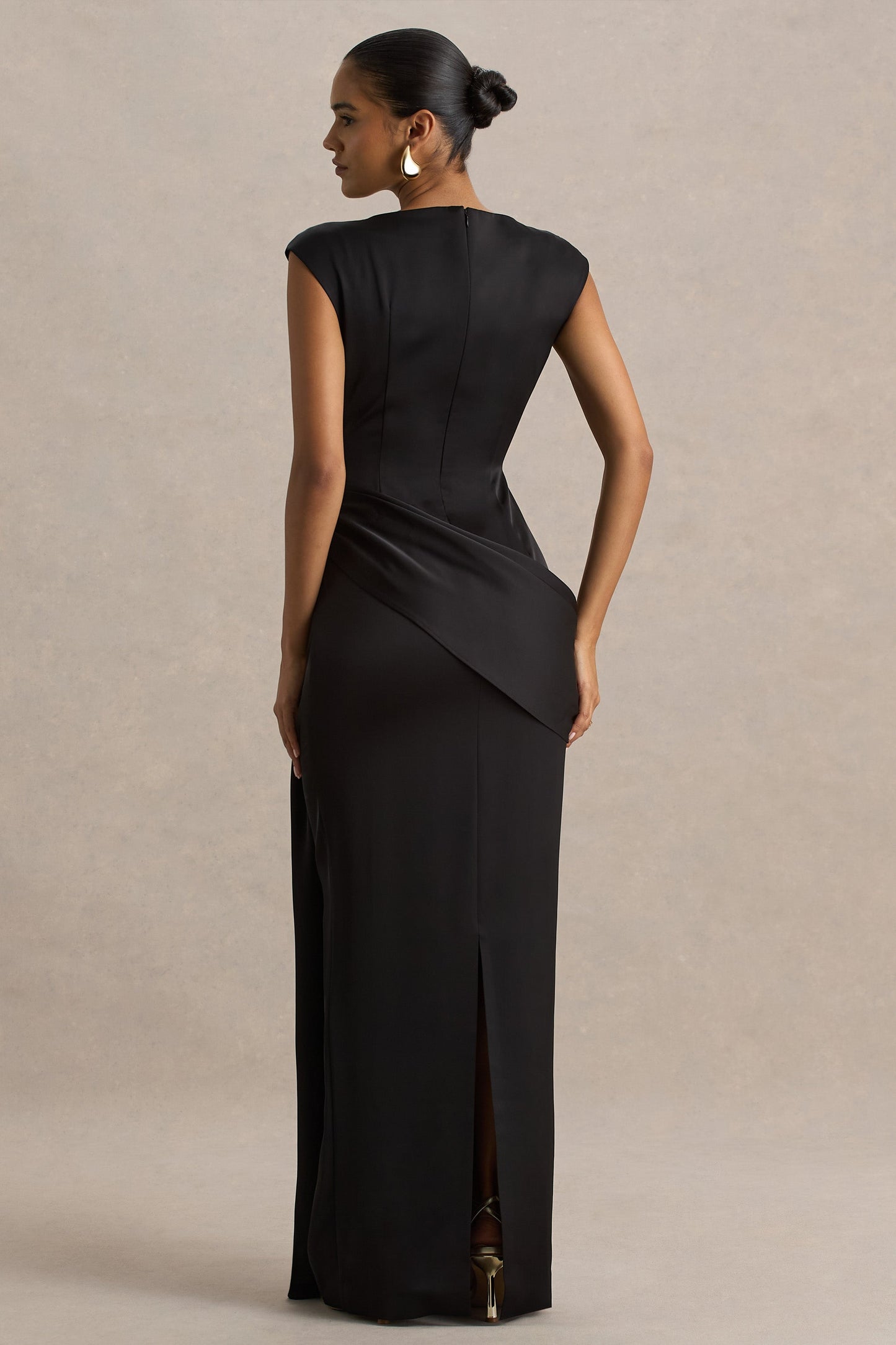 Neck Maxi Dress With Embellished Detail And Sash Influence Black Satin Maxi Dress