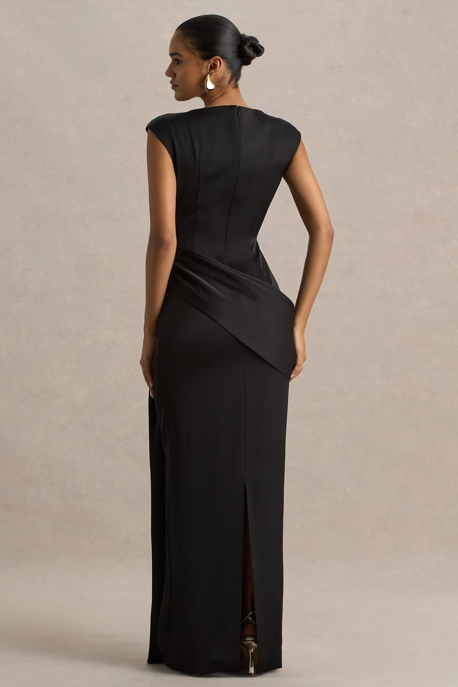 Neck Maxi Dress With Embellished Detail And Sash Influence Black Satin Maxi Dress