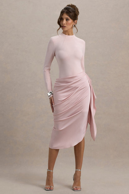 Sleeve Midi Dress With Satin Wrap Skirt Raffie Satin Wrap Midi Dress