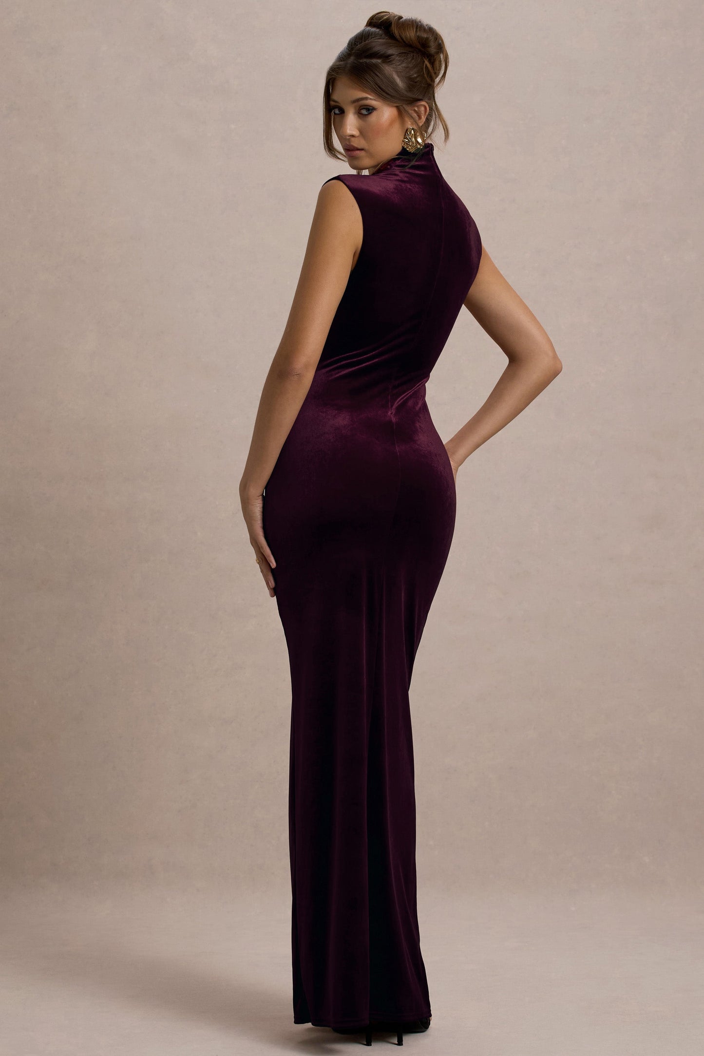 Neck Split Maxi Dress Abilene Port Velvet High-Neck Maxi Dress