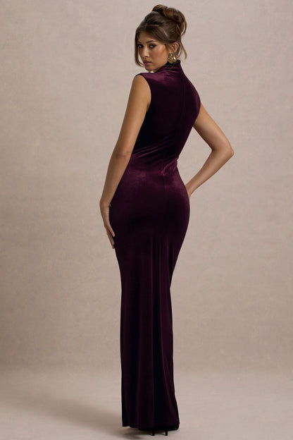 Neck Split Maxi Dress Abilene Port Velvet High-Neck Maxi Dress