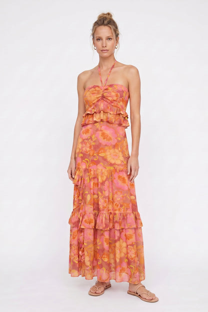 Pink Orange Floral Solana Floral Maxi Dress