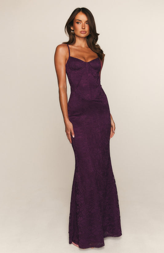 Arabella Floral Maxi Dress in Plum