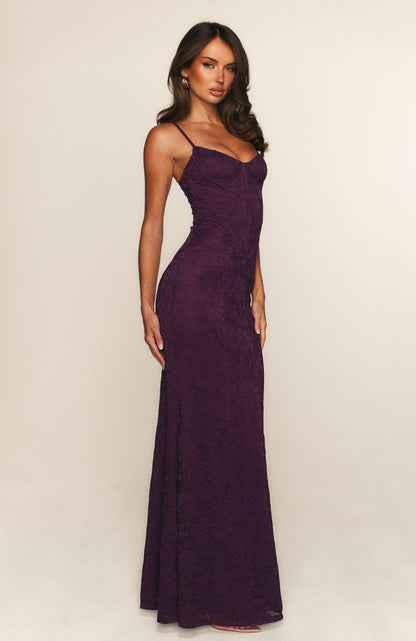 Arabella Floral Maxi Dress in Plum