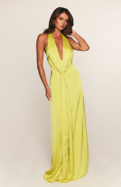 Delilah Silk Maxi Dress in Chartreuse