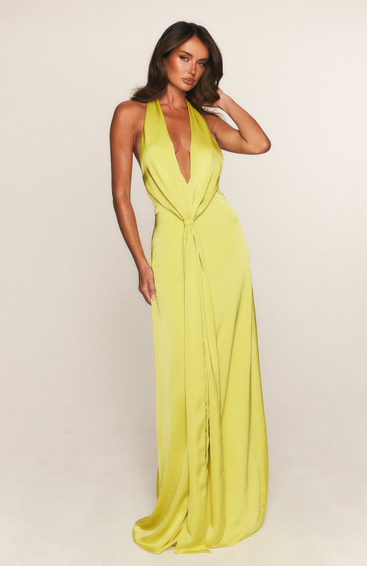 Delilah Silk Maxi Dress in Chartreuse