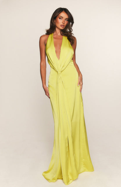 Delilah Silk Maxi Dress in Chartreuse