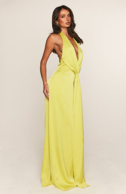 Delilah Silk Maxi Dress in Chartreuse