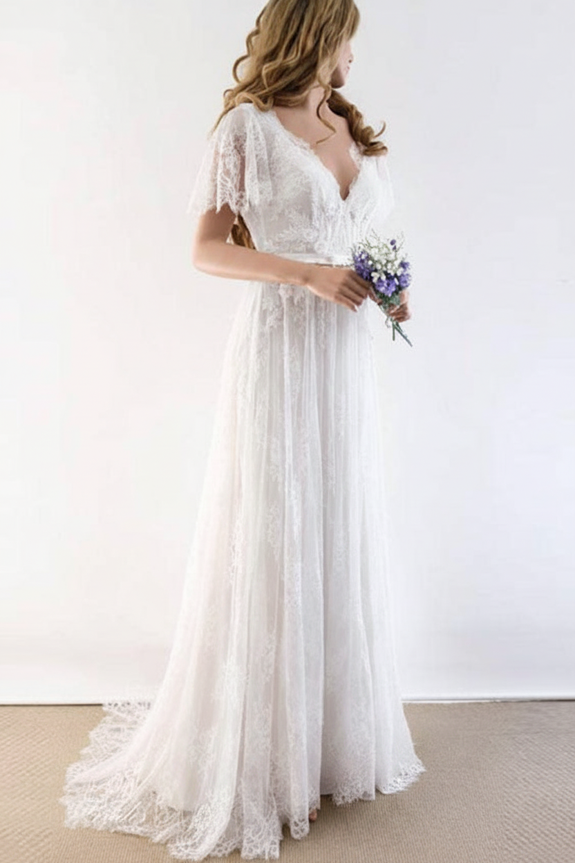 Neck Cap Sleeves Lace Wedding Dresses Margot Lace Wedding Dress