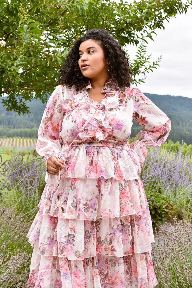 Adelaide Floral Midi Dress in Wine