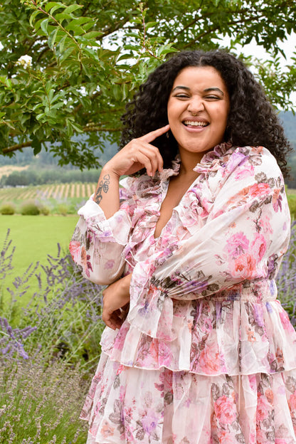 Adelaide Floral Midi Dress in Wine