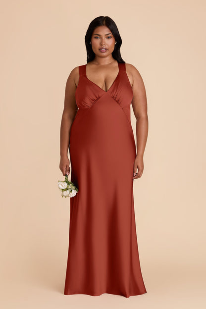 Auburn Veronica Matte Satin Dress in Hazelnut Moody Blooms