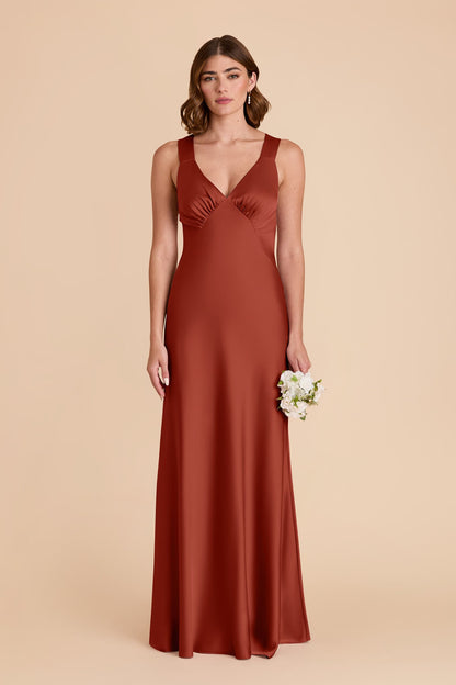 Auburn Veronica Matte Satin Dress in Hazelnut Moody Blooms