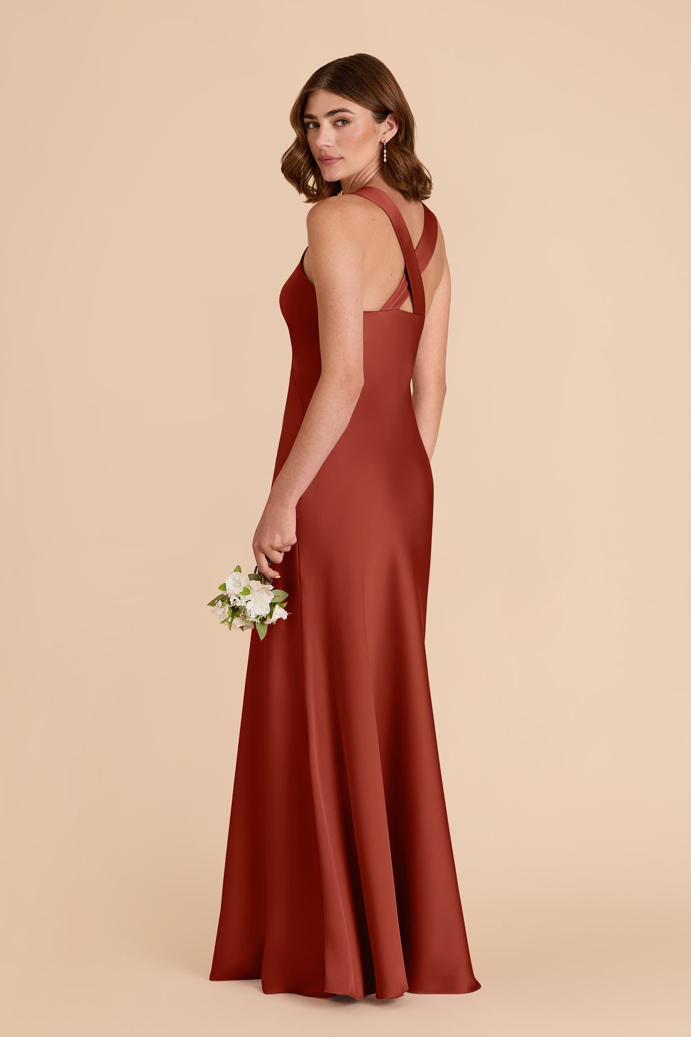 Auburn Veronica Matte Satin Dress in Hazelnut Moody Blooms