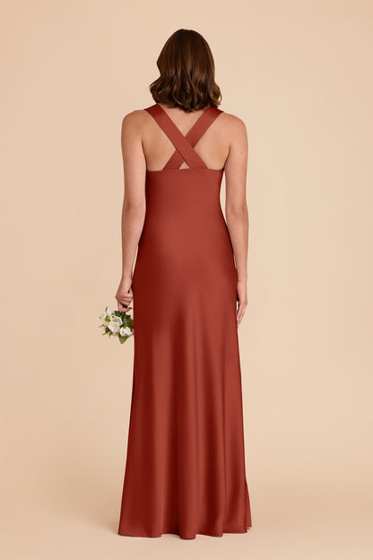 Auburn Veronica Matte Satin Dress in Hazelnut Moody Blooms