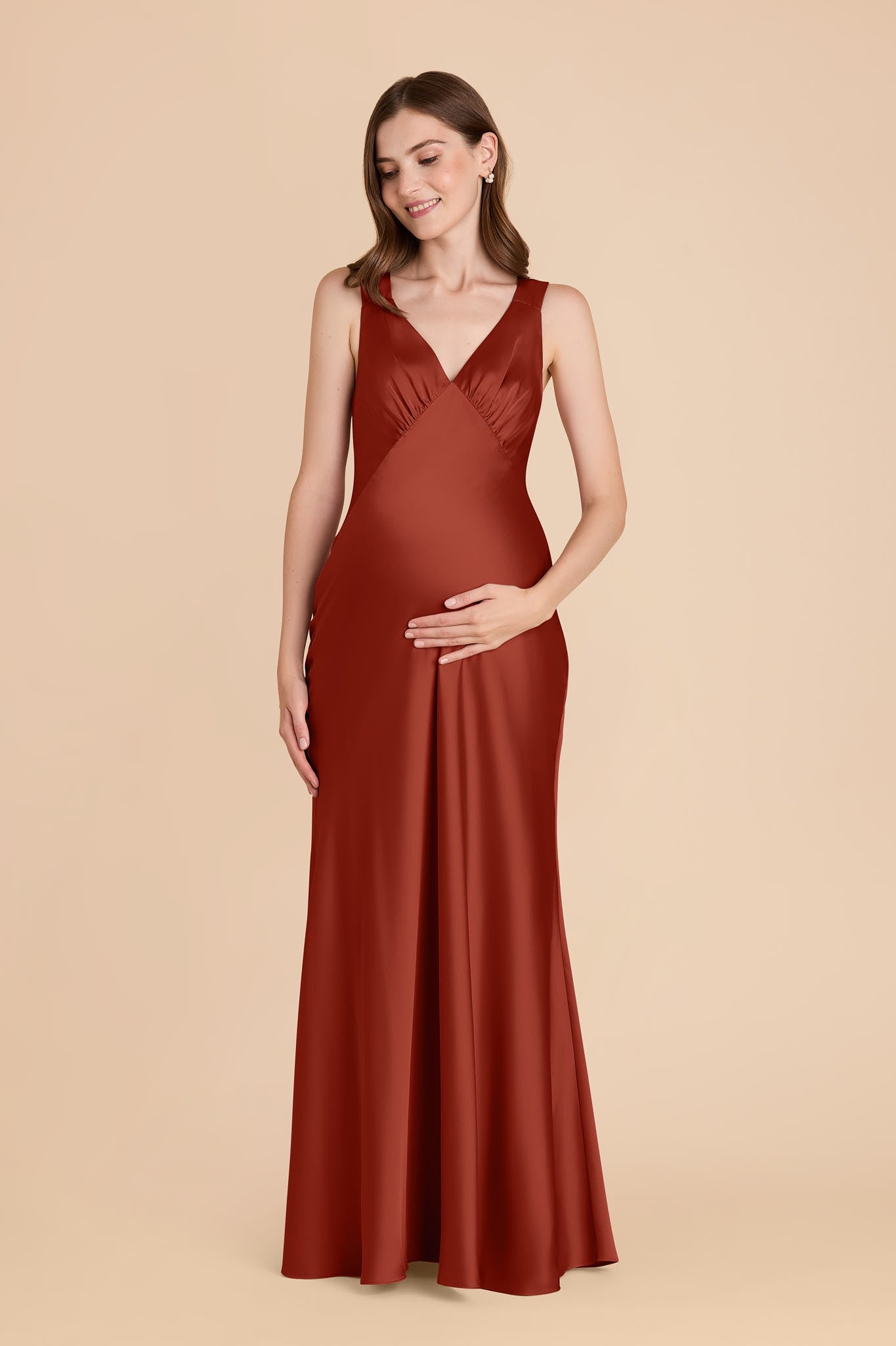 Auburn Veronica Matte Satin Dress in Hazelnut Moody Blooms