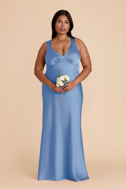 Bluebell Veronica Matte Satin Dress in Hazelnut Moody Blooms
