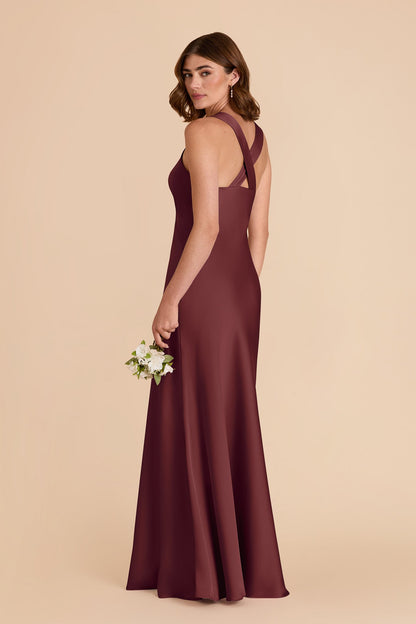 Rosewood Veronica Matte Satin Dress in Hazelnut Moody Blooms