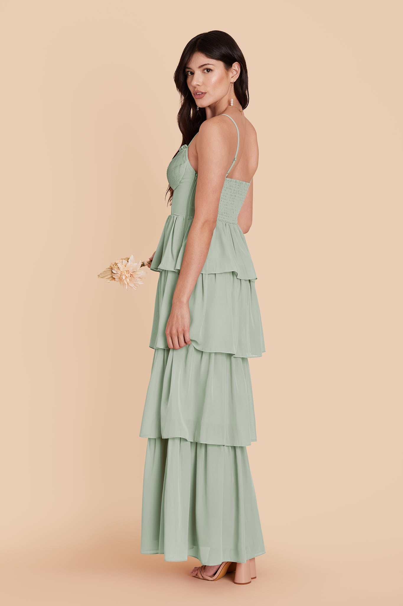 Sage Lola Chiffon Midi Dress in Wild Rose