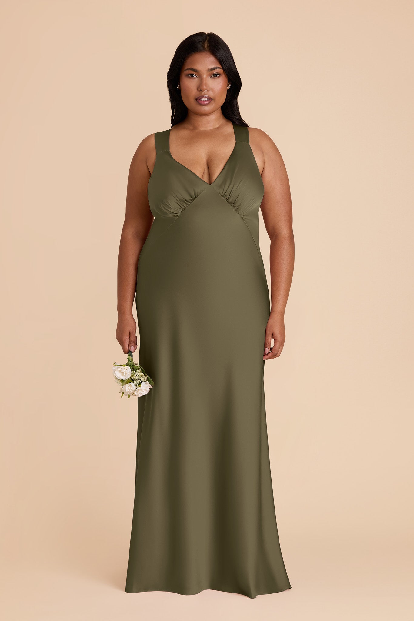 Thyme Veronica Matte Satin Dress in Hazelnut Moody Blooms