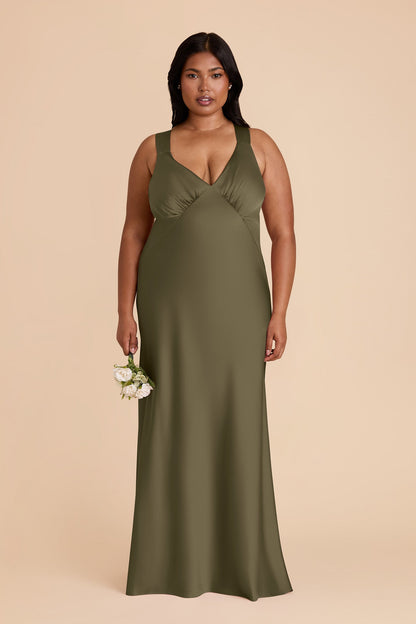 Thyme Veronica Matte Satin Dress in Hazelnut Moody Blooms